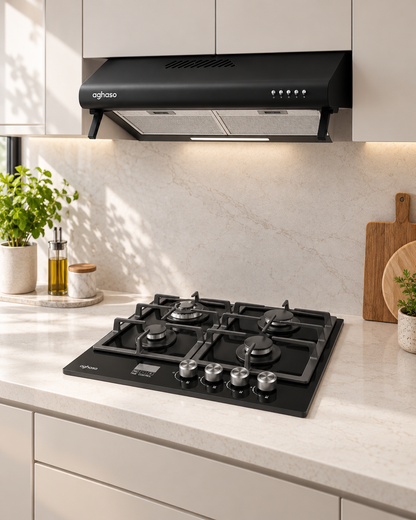 Combo Campana Extractora Black 60 cm + Encimera Compacta GLP 60 cm Aghaso