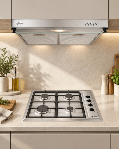 Combo Campana Extractora Inox 60 cm + Encimera Inox Compacta GLP 60 cm Aghaso