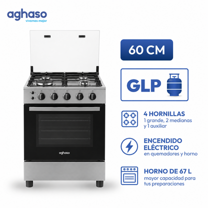 Combo Campana Extractora Inox 60 cm + Cocina Essential GLP 4 Hornillas Aghaso
