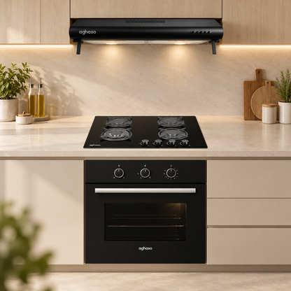 Tricombo Campana Extractora Black 60 cm + Encimera Compacta GLP 60 cm + Horno Empotrable 4 Funciones 60 L Aghaso