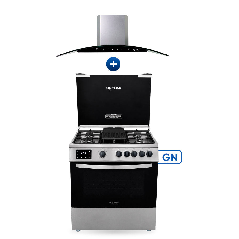 Combo Cocina Digital 5 Hornillas + Campana Chimenea Touch 60 cm Aghaso | Gas Natural