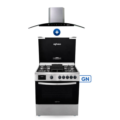 Combo Cocina Digital 5 Hornillas + Campana Chimenea Touch 60 cm Aghaso | Gas Natural