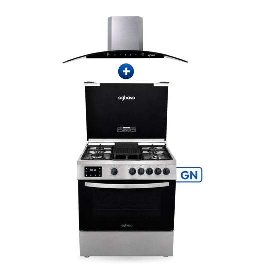 Combo Cocina Digital 5 Hornillas + Campana Chimenea Touch 60 cm Aghaso | Gas Natural