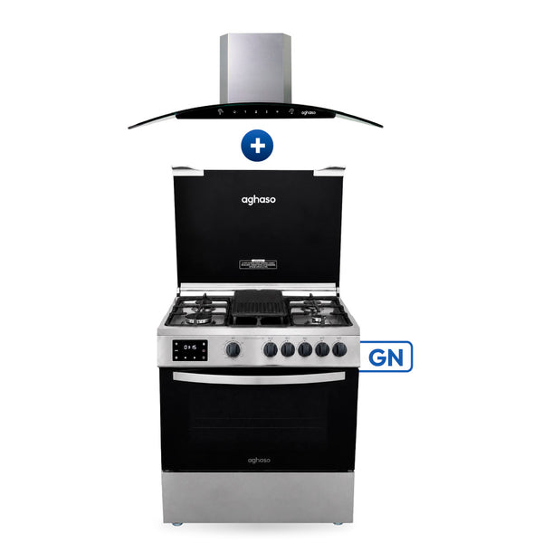 Combo Cocina Digital 5 Hornillas + Campana Chimenea Touch 60 cm Aghaso | Gas Natural