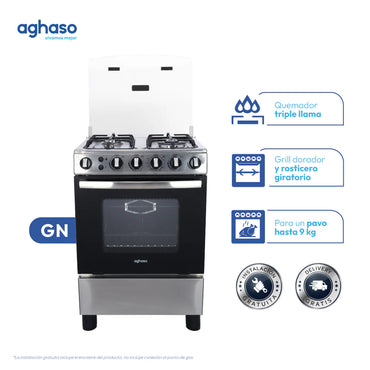 Combo Cocina Premium 4 Hornillas + Campana Chimenea Touch 60 cm Aghaso | Gas Natural