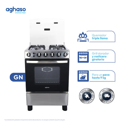 Combo Cocina Premium 4 Hornillas + Campana Chimenea Touch 60 cm Aghaso | Gas Natural