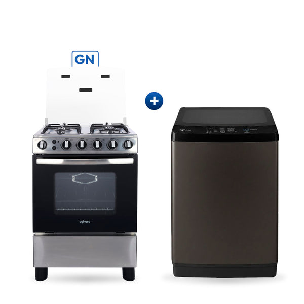 Combo Cocina Premium 4 Hornillas + Lavadora 12 kg Silver Aghaso | GLP