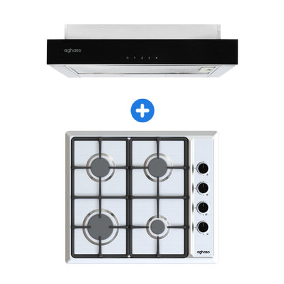 COMBO: ENCIMERA AGHASO INOX COMPACTA GLP + CAMPANA EXTRAIBLE PREMIUM 60 CM