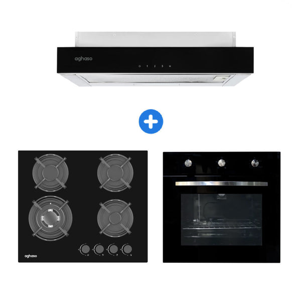 Combo: Encimera Modular  4 hornillas GLP + Campana Extraible Premium Black 60 CM + Horno 4 funciones GLP