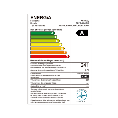 REFRIGERADORA AGHASO 338L MOTOR INVERTER