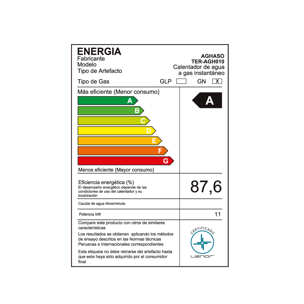 Terma Aghaso 8 L a Gas Natural Tiro Natural con Pantalla Digital