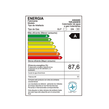 Terma Aghaso 8 L a Gas Natural Tiro Natural con Pantalla Digital