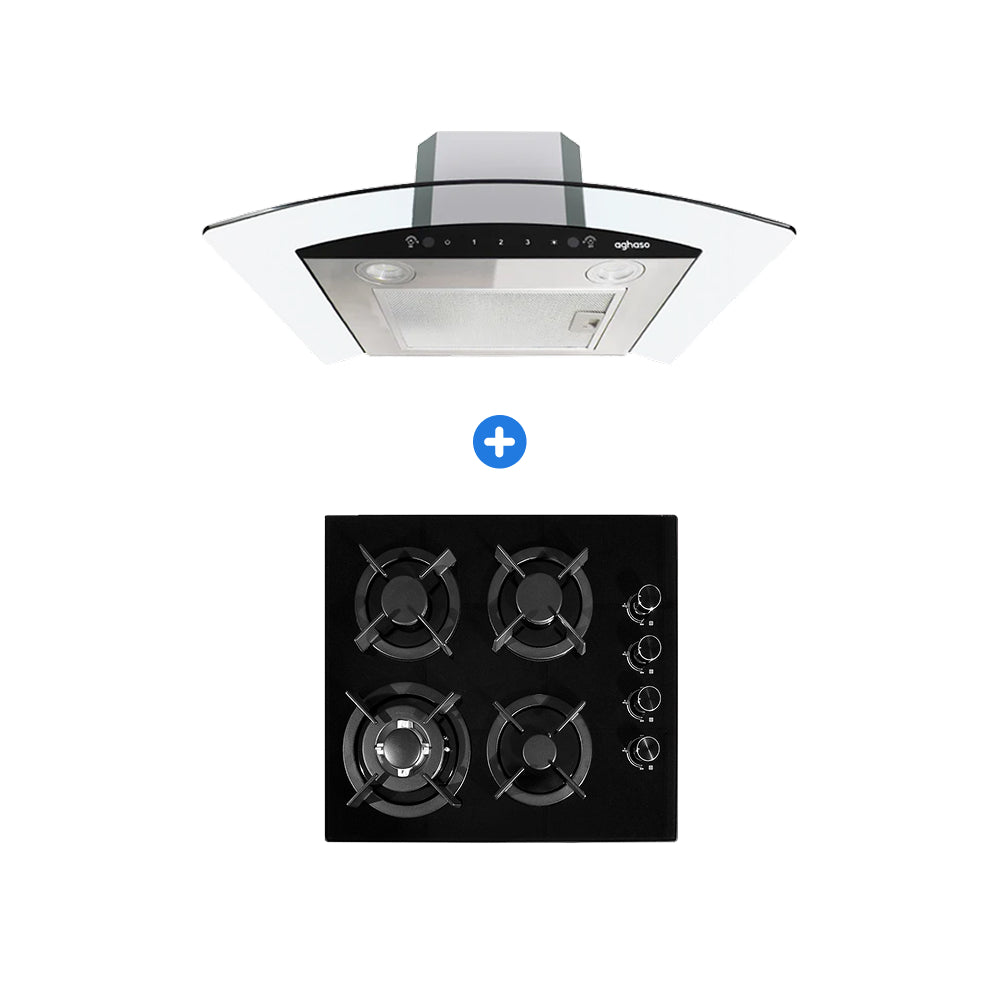 COMBO: ENCIMERA 4 HORNILLA + CAMPANA CHIMENEA TOUCH DE 60 CM