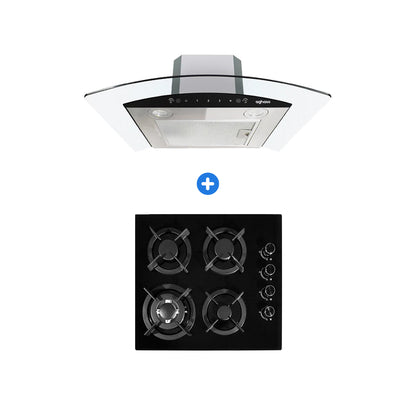 COMBO: ENCIMERA 4 HORNILLA + CAMPANA CHIMENEA TOUCH DE 60 CM