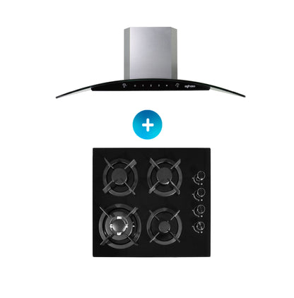 COMBO: ENCIMERA 4 HORNILLA + CAMPANA CHIMENEA TOUCH DE 60 CM