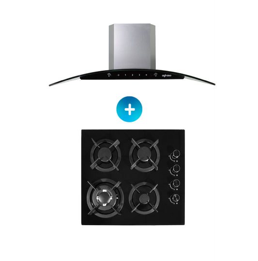 COMBO: ENCIMERA 4 HORNILLA + CAMPANA CHIMENEA TOUCH DE 60 CM