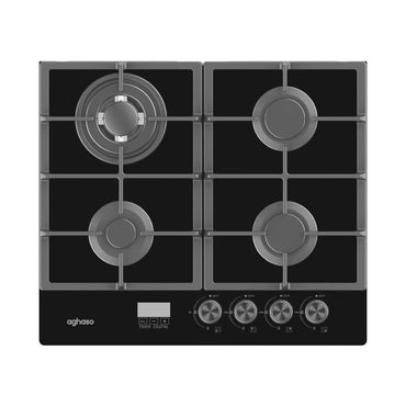 Encimera Aghaso 60 cm Vidrio Templado 4 Quemadores con Timer y Master Wok