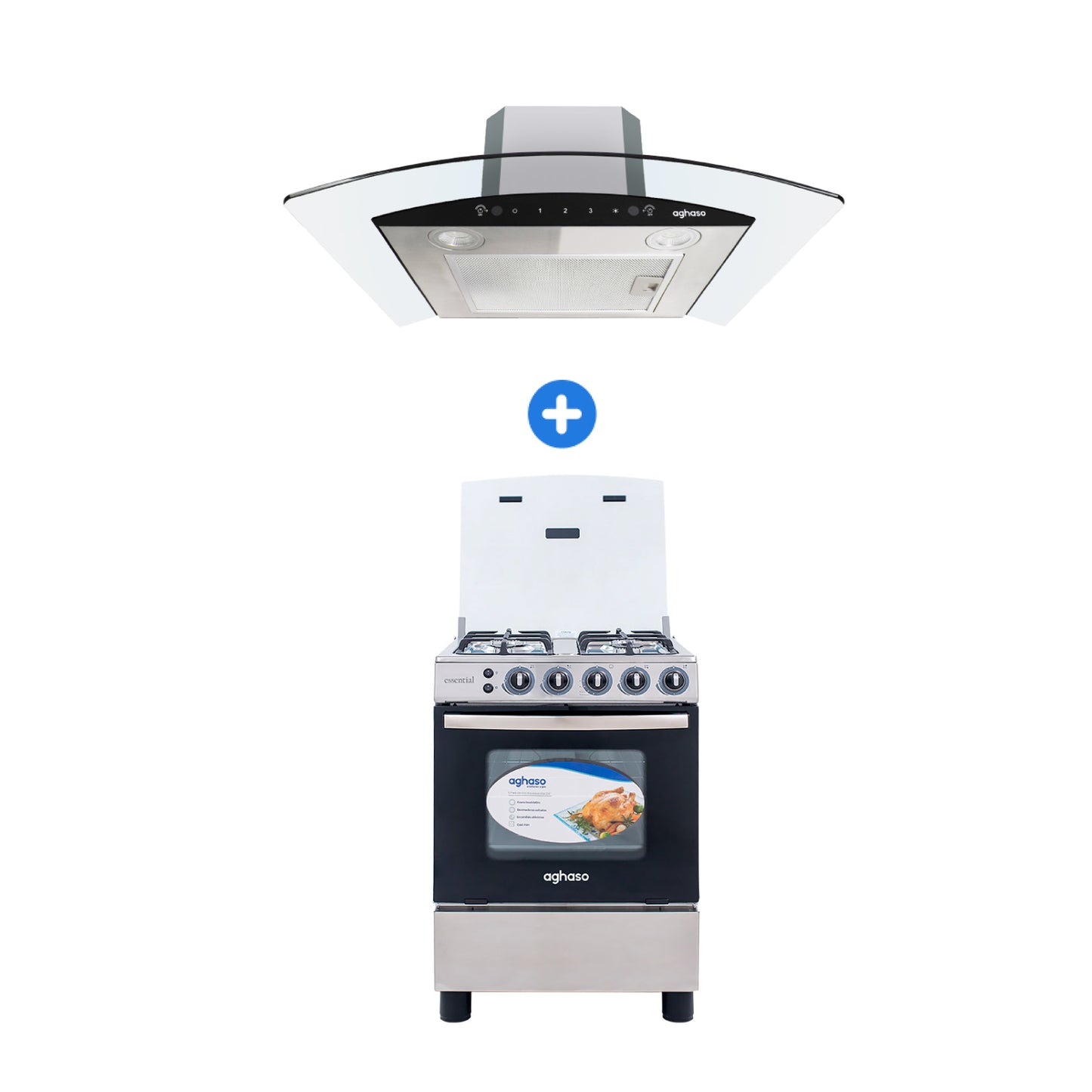 COMBO: COCINA AGHASO 4 HORNILLAS - ESSENCIAL GN + CAMPANA CHIMENEA TOUCH 60 cm