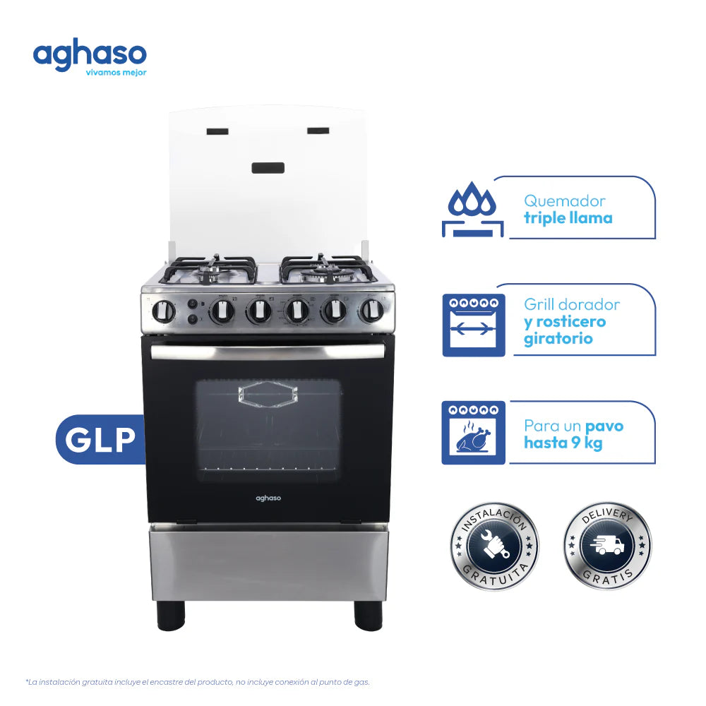 Combo Cocina Premium 4 Hornillas + Lavadora 12 kg Silver Aghaso | GLP