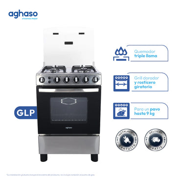 Combo Cocina Premium 4 Hornillas + Lavadora 12 kg Silver Aghaso | GLP