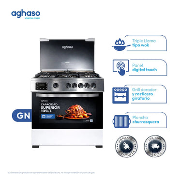 Combo Cocina Digital 5 Hornillas + Campana Chimenea Touch 60 cm Aghaso | Gas Natural