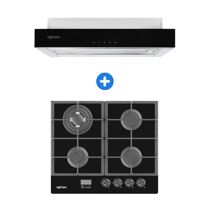 COMBO: ENCIMERA AGHASO MESA VIDRIO 60 CM COMPACTA GLP + CAMPANA EXTRAIBLE PREMIUM 60 CM