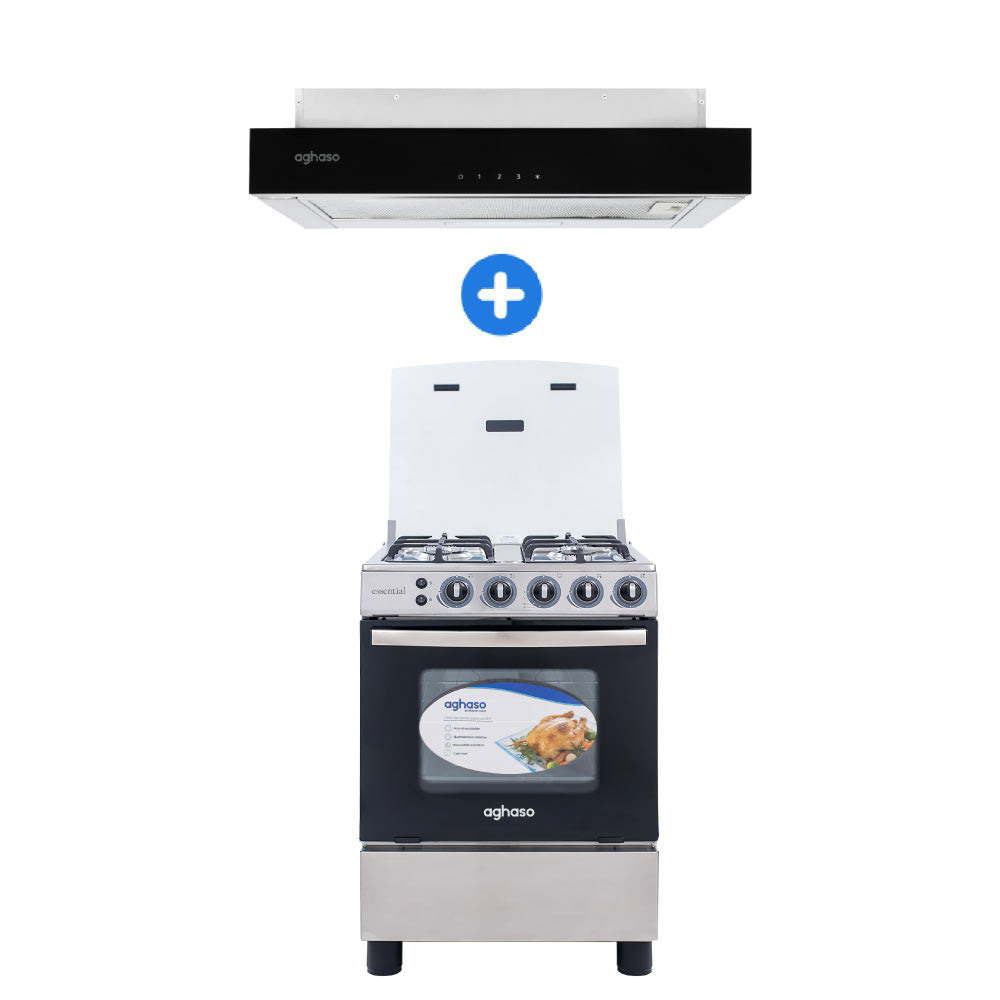 Combo: Cocina ESSENCIAL 4 HORNILLAS GLP + Campana Extraible Premium Black 60 CM