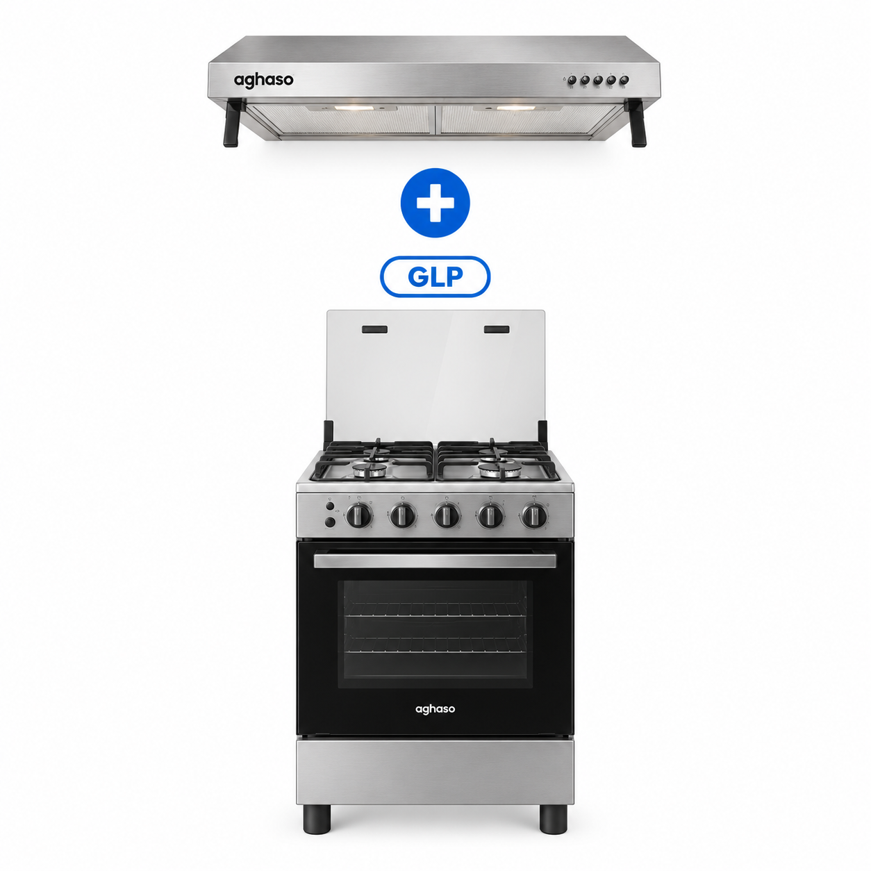 Combo Campana Extractora Inox 60 cm + Cocina Essential GLP 4 Hornillas Aghaso