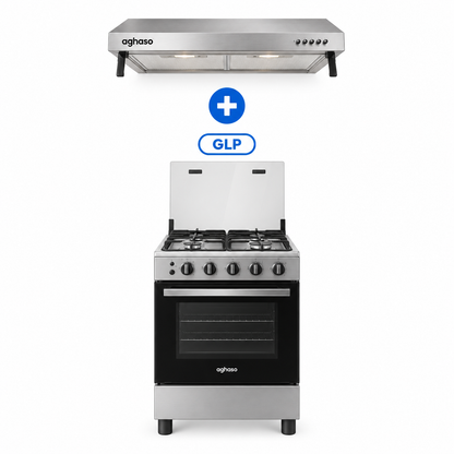 Combo Campana Extractora Inox 60 cm + Cocina Essential GLP 4 Hornillas Aghaso