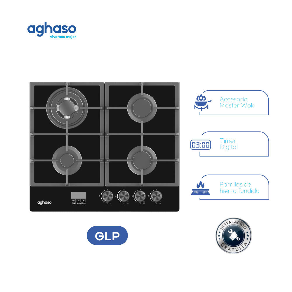 ENCIMERA AGHASO MESA  VIDRIO 60 CM COMPACTA GLP